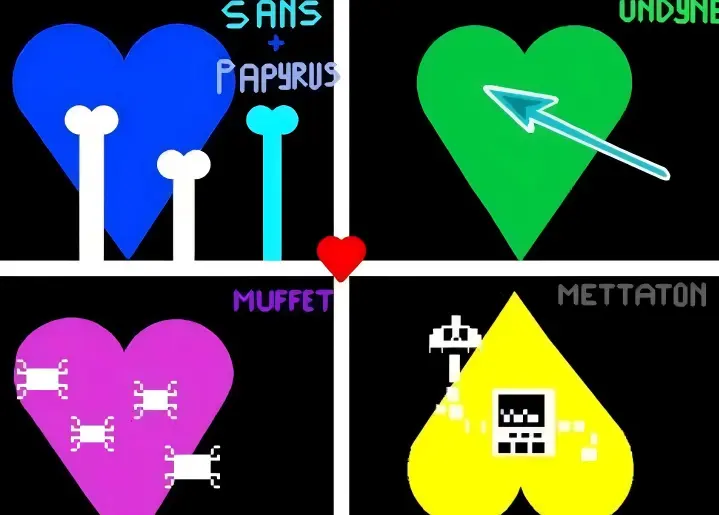 Undertale soul modes including blue and red hearts